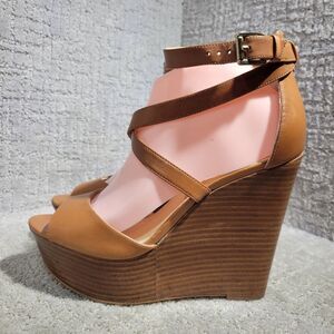 Michael Kors Gabriella Women's Size 9.5M US Brown Leather Platform Wedge Sandals